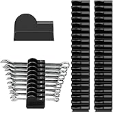 Mudygelay 52 pcs Modular Wrench Organizers for Tool Drawers - Wrench Rack with Metric&SAE Labels, Perfect Tool Storage Holder. Gift for Father and Boyfriend (Black)