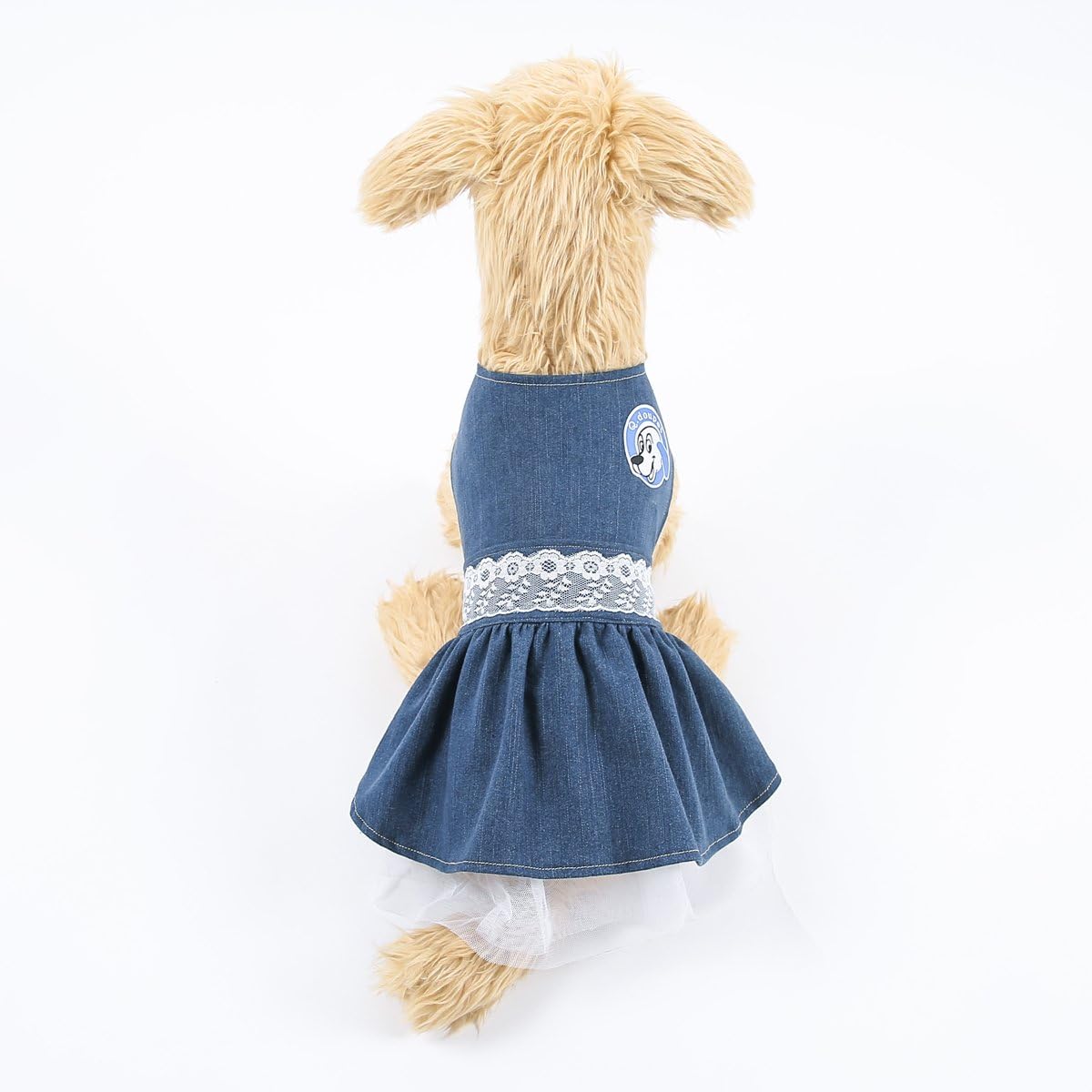Q Dou Pet Lovely Pet Dog Jean Skirt Clothes Puppy Princess Costume Spring Summer Denim Lace Dress (S)