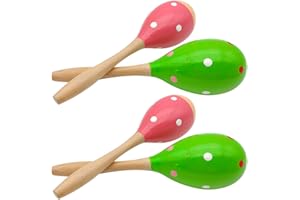 DaKuan 4 pcs Maracas, 2 Styles, Pink & Green, 23cm, Wooden, Musical Instrument