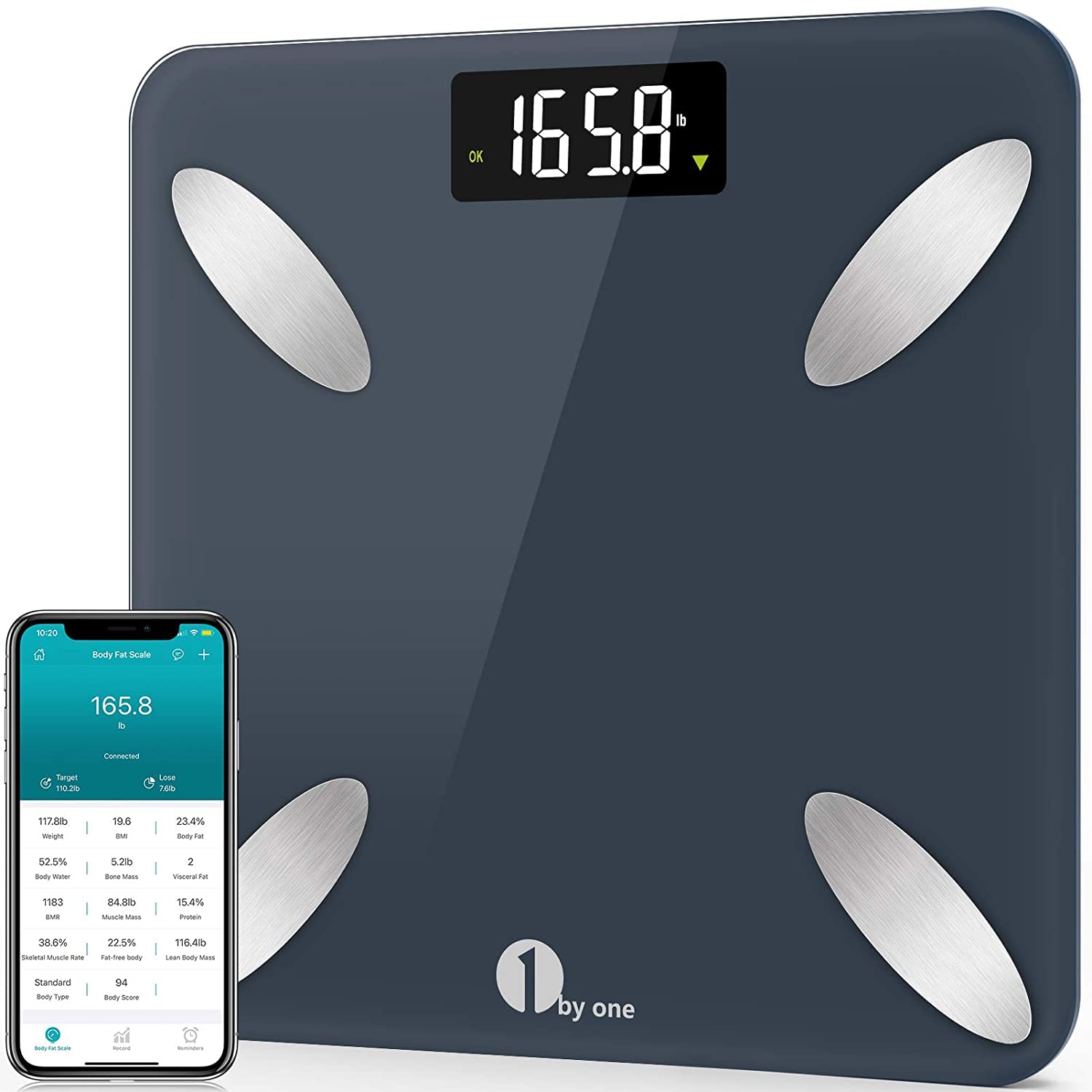 1 BY ONE Body Fat Scale Bluetooth, Smart Bathroom Scales Digital Weighing Scales for Body Weight, BMI & Body Fat Instant Display, Body Composition Monitor with App, 400lb, Pacific Blue
