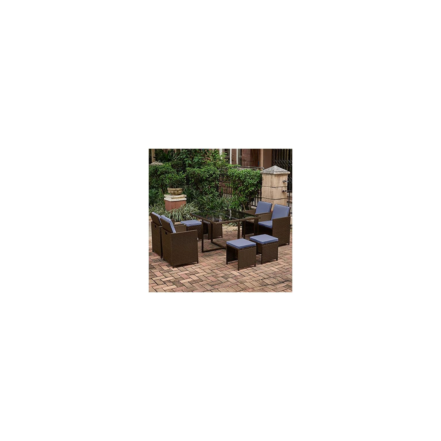 Panana 8 Seater Rattan Garden Furniture Set Dining Table and Chairs