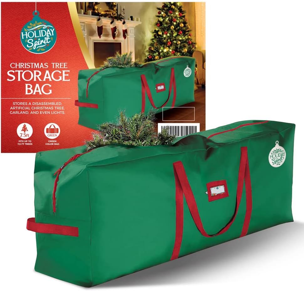 Holiday Décor Storage - HOLIDAY SPIRIT Christmas Tree Storage Bag - Heavy-Duty Tree Bag with Durable Reinforced Handles & Zipper, Waterproof Storage Bag Protects from Moisture & Dust (Fits a 9FT Tree, Green)