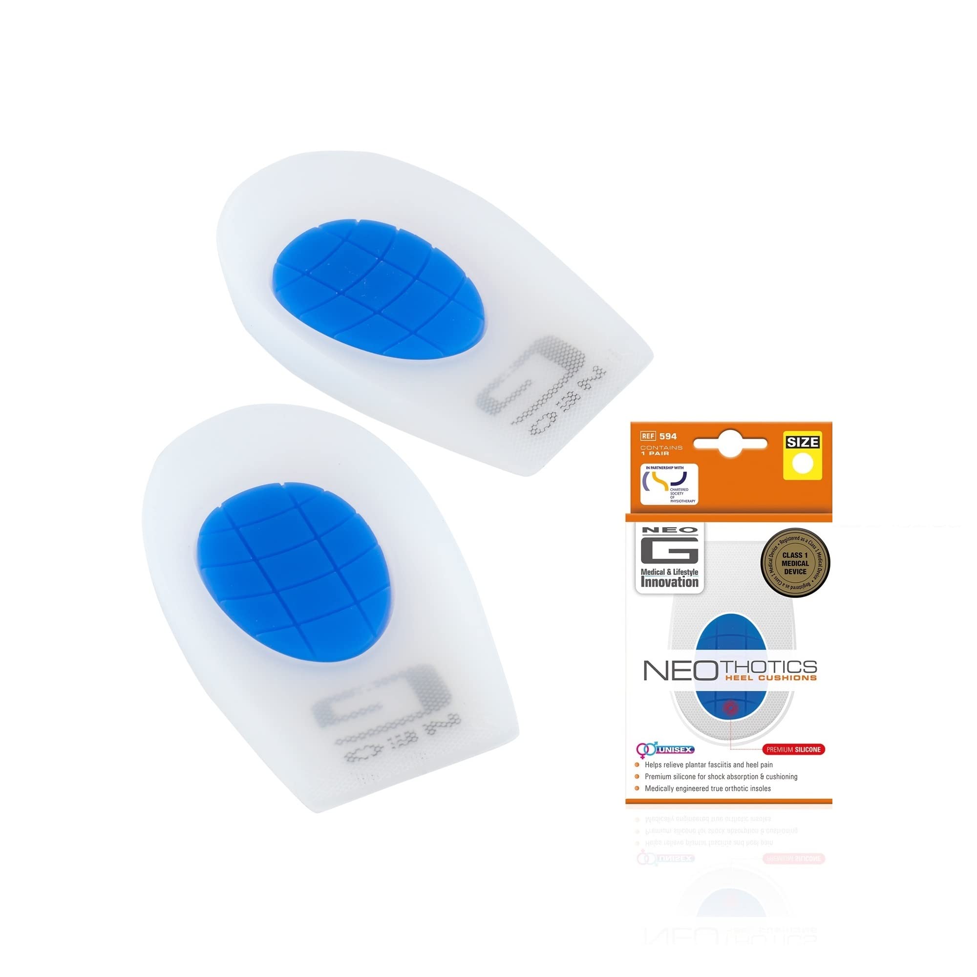 Neo G NeoThotics Heel Cushion Pads – Silicone Gel Heel Cups – Heel Support for Plantar Fasciitis, Achilles Tendonitis, Heel Pain Relief – Gel Heel Pads for Shoes – Orthotic Heel Insoles - L