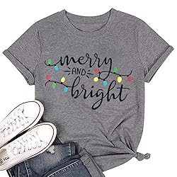 Ovazly Christmas Shirts for Women Merry Letter