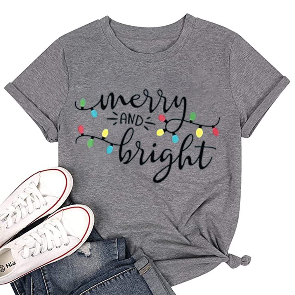 Ovazly Christmas Shirts for Women Merry Letter