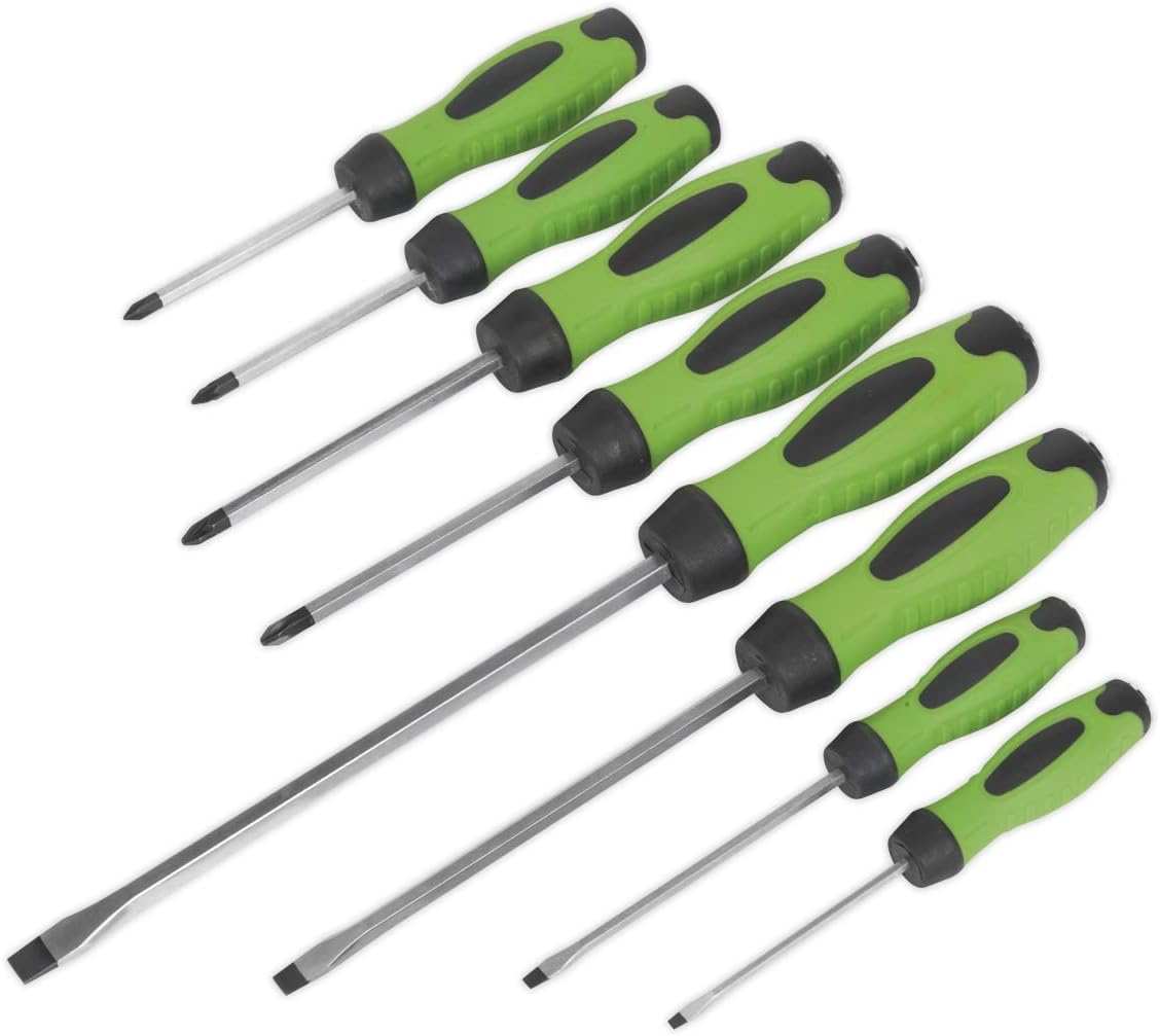 Sealey HV002 Screwdriver Set 8 Piece Hammer-Thru Hi-Vis Green, High-vis Green