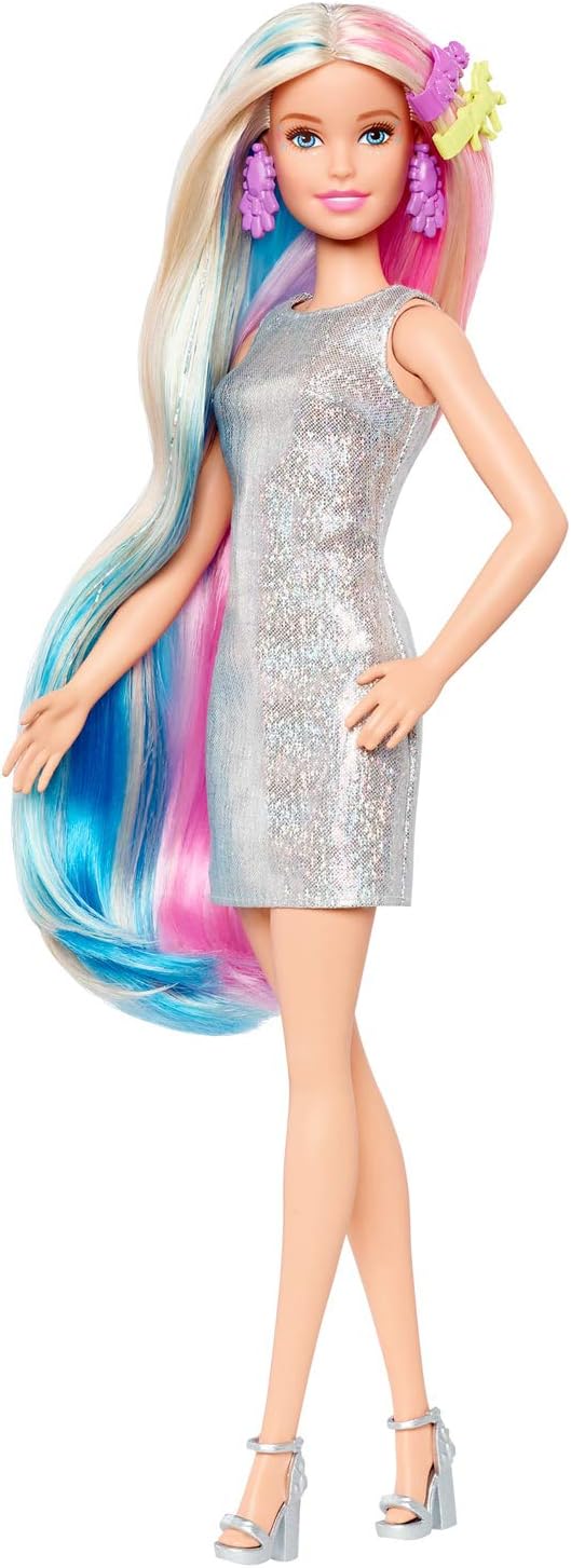 Barbie Fantasy Hair Doll with Colourful Blonde Hair, Unicorn Hair Crown and Mermaid Hair Crown, Doll Accessories - Image 5