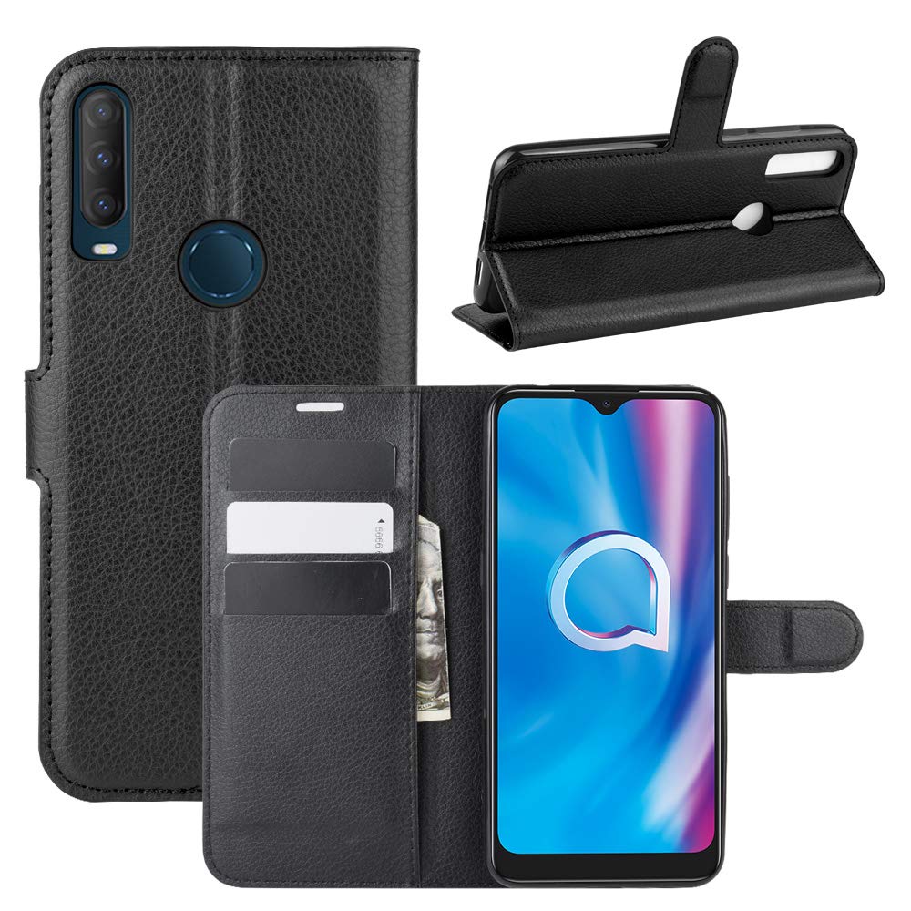 HualuBro Alcatel 3L 2020 Case, Premium PU Leather Magnetic Shockproof Wallet Folio Flip Case Cover with Card Holder for Alcatel 1V 2020 / Alcatel 1S 2020 Phone Case (Black)