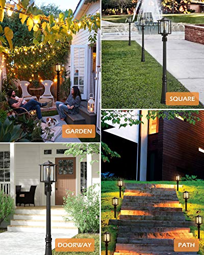 JAZAVA Outdoor Post Light Fixture One-Light, Exterior Post Lantern LED Street Light for Patio with 3-Inch Pier Mount Base, Black Finish with Ribbed Glass - Thumbnail 5