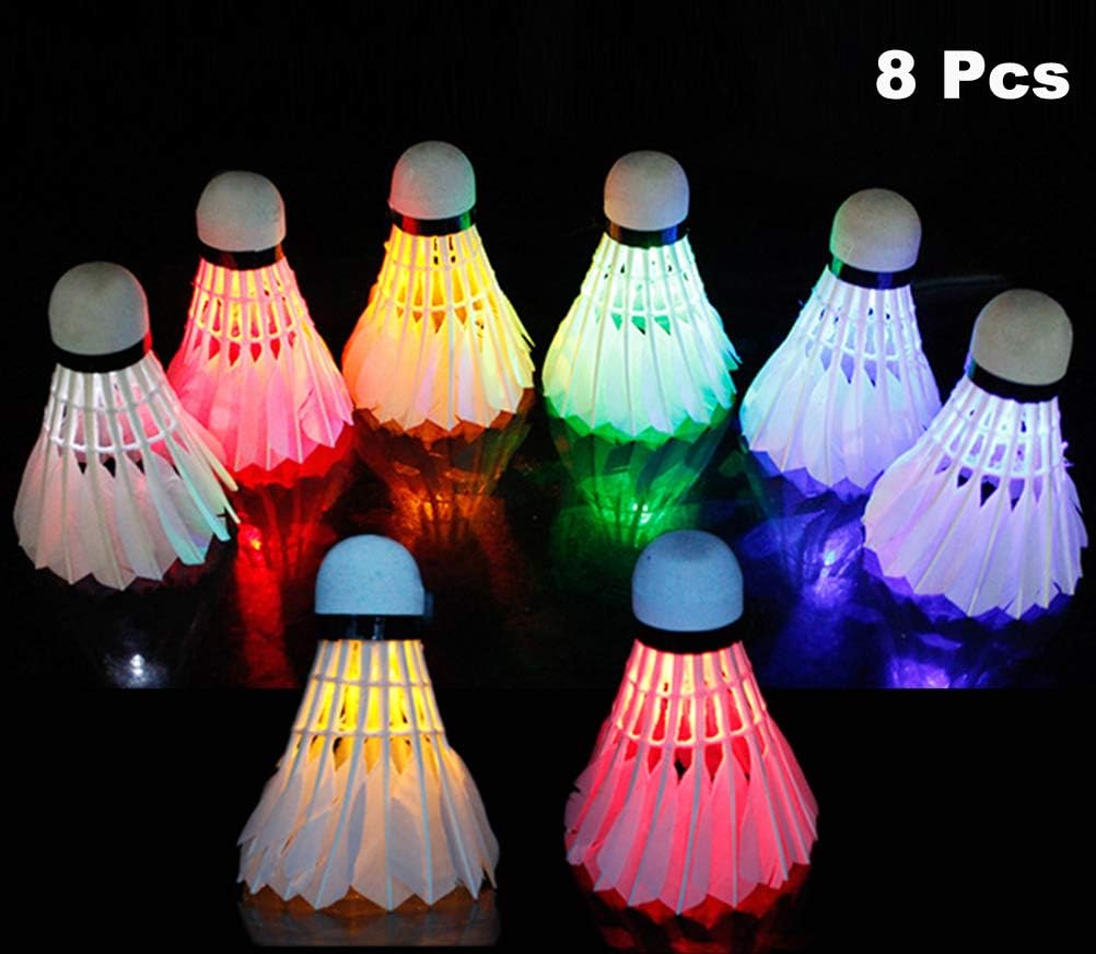 [8 Pack] LED Badminton Set, Shuttlecock Dark Night Glow Birdies Lighting Outdoor Indoor Sport Activities,Colorful