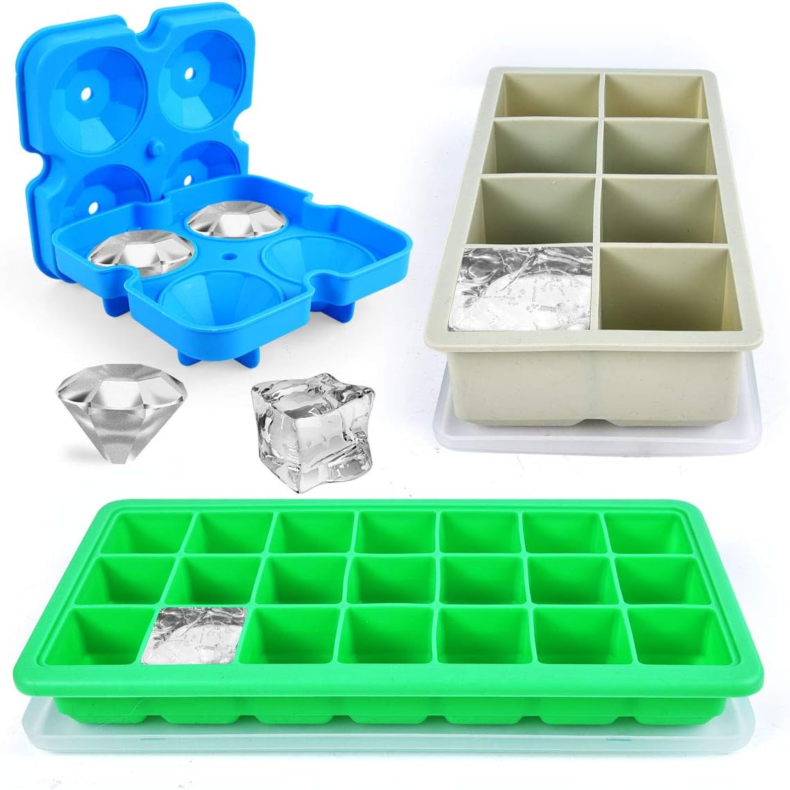 Set of 3 Silicone Ice Trays With Lids