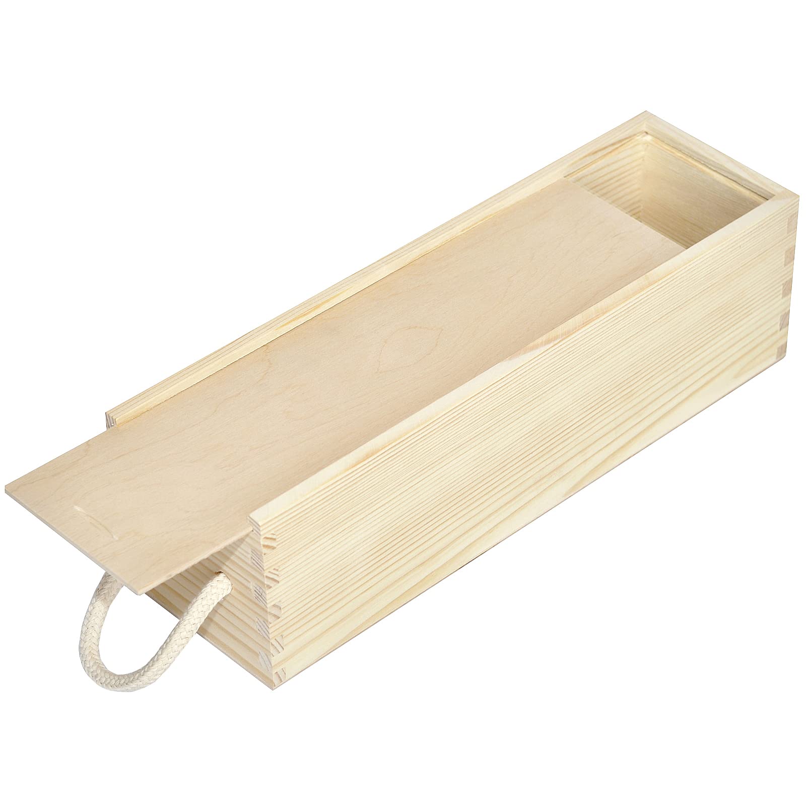 Creative Deco Unpainted Wooden Wine Box with Rope | 1 Bottle | 35.1x11x10cm (+- 1 cm) | Natural Wood Wine Holder Bottle Easter Gift Storage Box Chest | Presentation Box