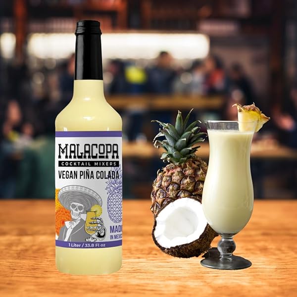 MALACOPA MIXERS VEGAN PIÑA COLADA COCKTAIL MIXERS 1 LITER – NON ALCOHOLIC DRINK, NATURAL AND FRESH INGREDIENTS, ALCOHOL FREE BEVERAGE, IDEAL FOR MOCKTAILS, MARGARITA AND WHISKEY