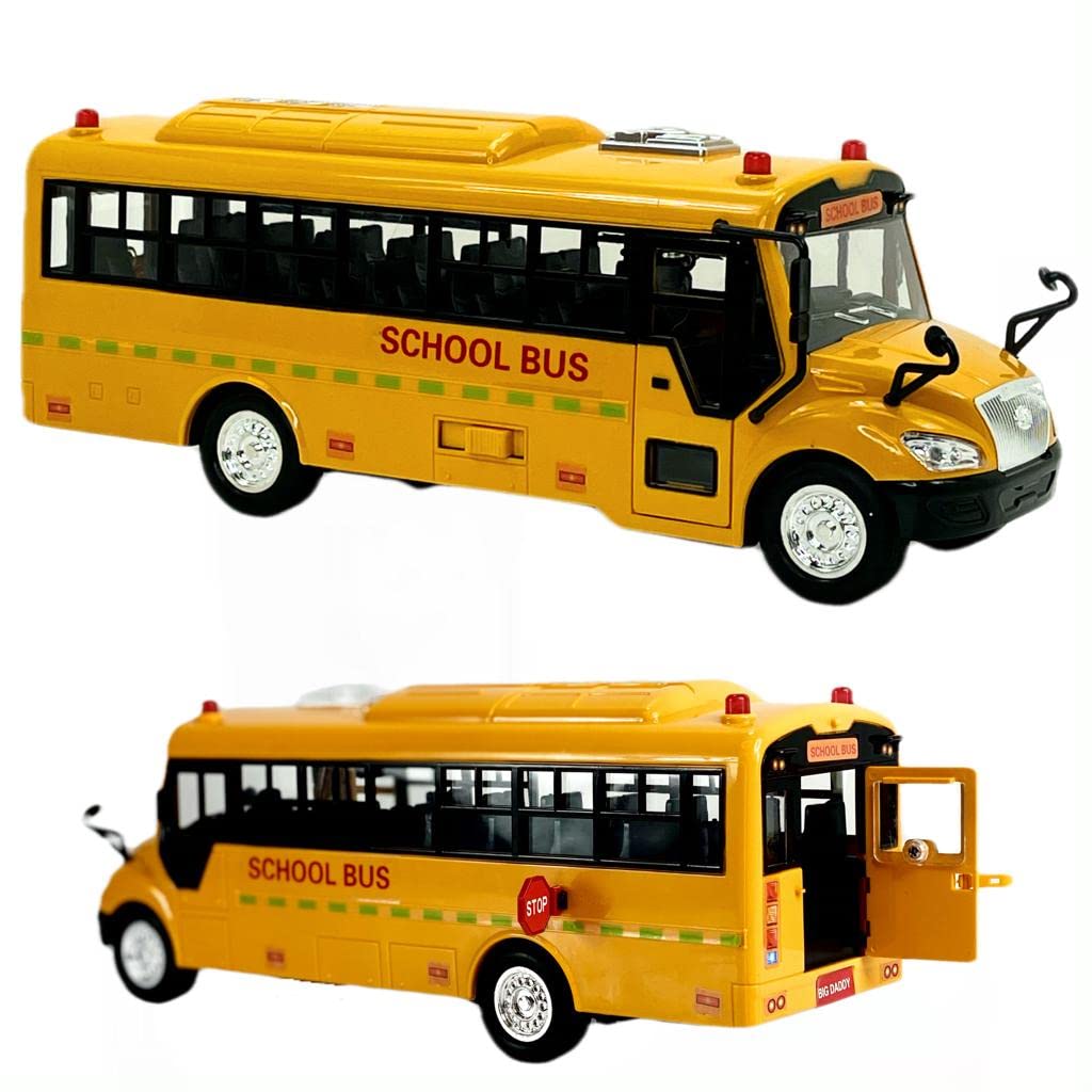 Big Daddy Huge Yellow School Bus With Lights And Cool Openable Doors Pull Back Toy School Bus With Sounds And Songs For Girls,Boys,Toddlers