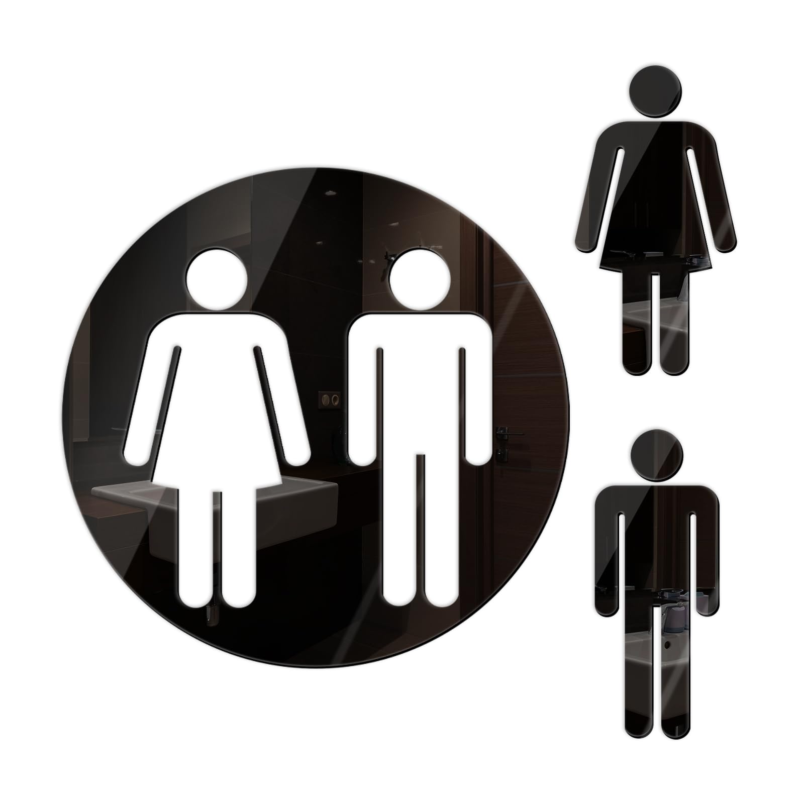 Desuibao All Gender Restroom Sign Peel and Stick, Acrylic Mirror Sticker Gender Neutral Bathroom Signs Wall Decor Decal, Vinyl Unisex Bathroom Door Sign, Men and Women Toilet Sign for Home, Black