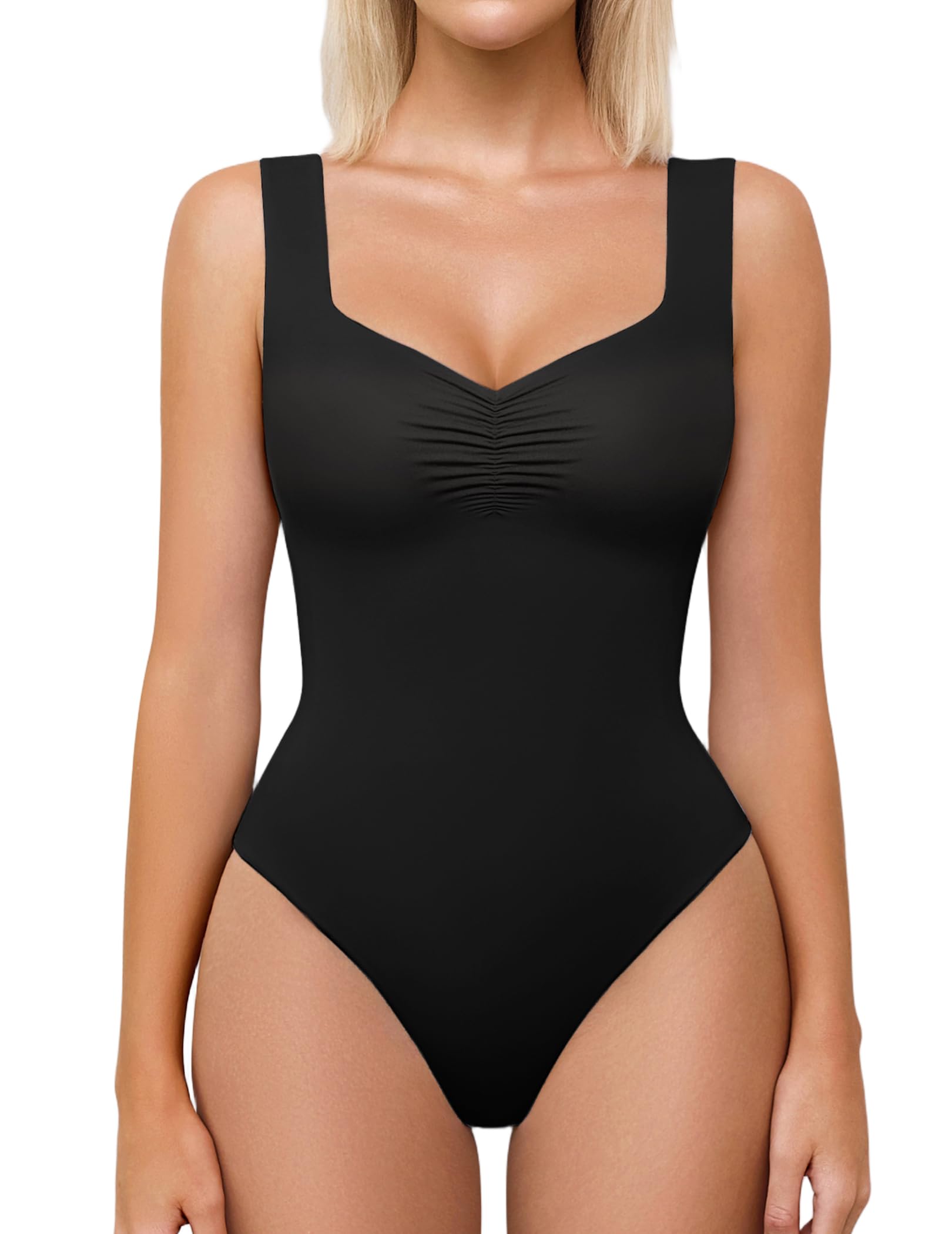 Photo 1 of Avidlove Black Bodysuit Women Sweetheart Neck Ruched Body Suits Seamless Double Lined Tank Top Slimming