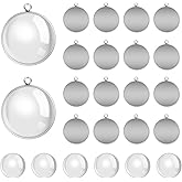 80Pcs Bezel Pendant Trays Blanks 25mm, Winspeed 40Pcs Silver Stainless Steel Bezel Trays and 40Pcs Clear Glass Cabochon Pendants for Jewelry Making, DIY Blank Pendant Trays Kit for Crafts