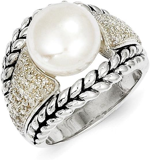 CoutureJewelersSterling Silver 11.5mm Freshwater Cultured Pearl and 1 and 10ct. Diamond Ring