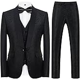 Mens Suits 3 Piece Slim Fit Tuxedo for Men Paisley Suit Prom Tux Shawl Lapel One Button Blazer Vest Pants Set