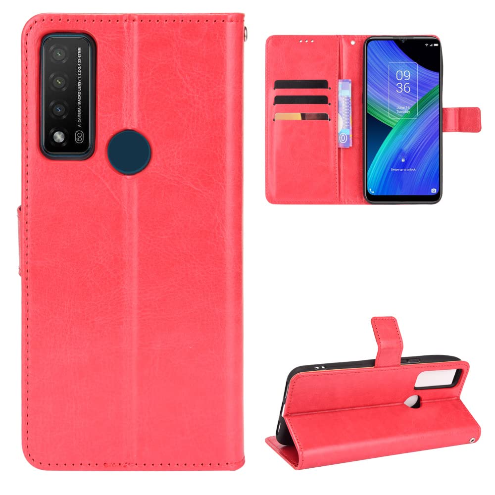 BellaCase TCL 20R 5G Case [Wallet Case] [Kickstand] [Card Slots] [Magnetic Flip Cover] Compatible with TCL 20R 5G Smartphone(Red)