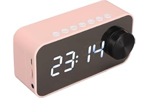 Cordless BT Speakers with FM Radio, Digital Clock with BT Speaker Support Dual Alarms Mirror LED Display Hands Calling, for B
