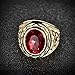 MASOP Lunxury Engraved Stainless Steel Mens Ring Red Synthetic Ruby Crystal Gold Color Wedding Band Rings
