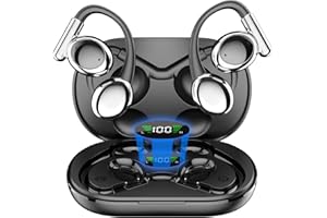 Kncfoeb Open Earbuds True Wireless Open Ear Headphones, Bluetooth 5.4 Over Ear Earbuds with Earhook, 40H Playtime Ear Buds, Waterproof Open Earphones Fit Sport, Running Black