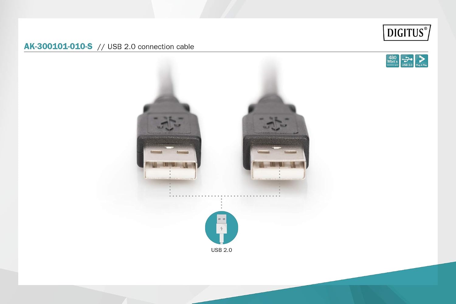 DIGITUS USB 2.0 cable – 1.8 m – USB-A to Type-A – 480 Mbps – for computers, notebooks, hubs, printers - Image 3