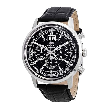 Mens 45mm Black Leather Band Steel Case Quartz Analog Watch Ftv02003B0