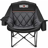Overmont Oversized XL Camping Chair for Adults - 400lbs Support Heavy-Duty Padded Folding Chair with Side Pocket Cup Holder Cooling Bag for Outdoor Sports Garden Beach Fishing Lawn Black