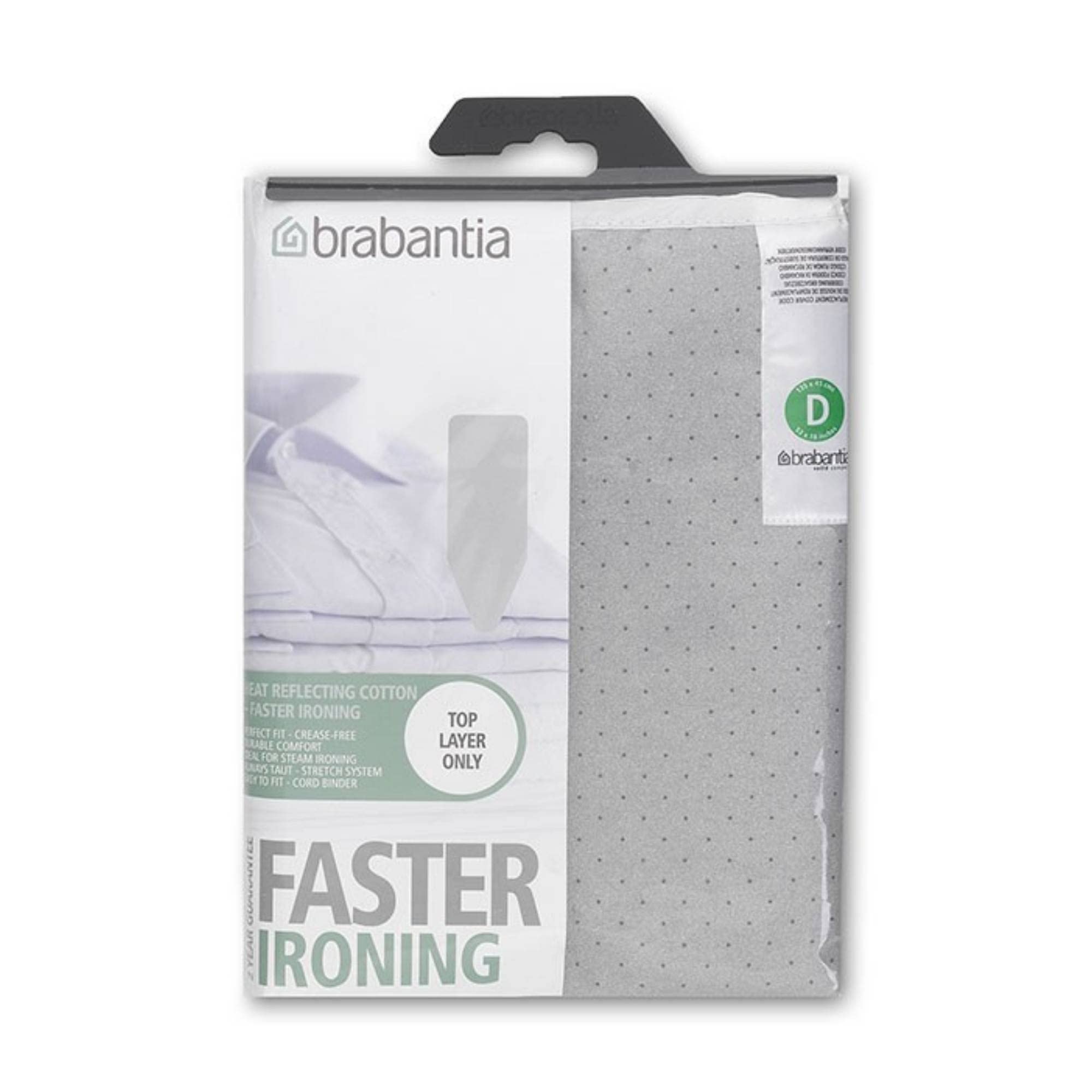 Brabantia 2mm Built-in-Foam Ironing Board Cover (D Board/Metallised) Heat-Resistant, Non-Slip, Cord Fastener
