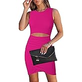 HUUSA Women's Crewneck Sleeveless Cutout Bodycon Mini Dress Casual Summer Slim Fit Cocktail Party Wrap Short Dresses Outfits