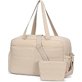 Hynes Eagle Travel Duffel Bag for Women with Toiletry Accessories Pouch Quilted Lightweight Overnight Weekender Carry on Bag with Wet Pocket Large Gym Puffer Tote Bag 31L Camel