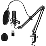 USB Streaming Podcast PC Microphone, SUDOTACK professional 96KHZ/24Bit Studio Cardioid Condenser Mic Kit with sound card Boom Arm Shock Mount Pop Filter, for Skype YouTuber Karaoke Gaming Recording
