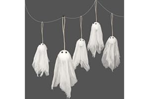Decor365 Small Hanging Ghost Halloween Decor Cute White Ghosts with Eyes Halloween Decorations Outdoor Tree Yard Classroom Living Room Scary Mini Ghost Garland Party Decorations (Pack of 12)