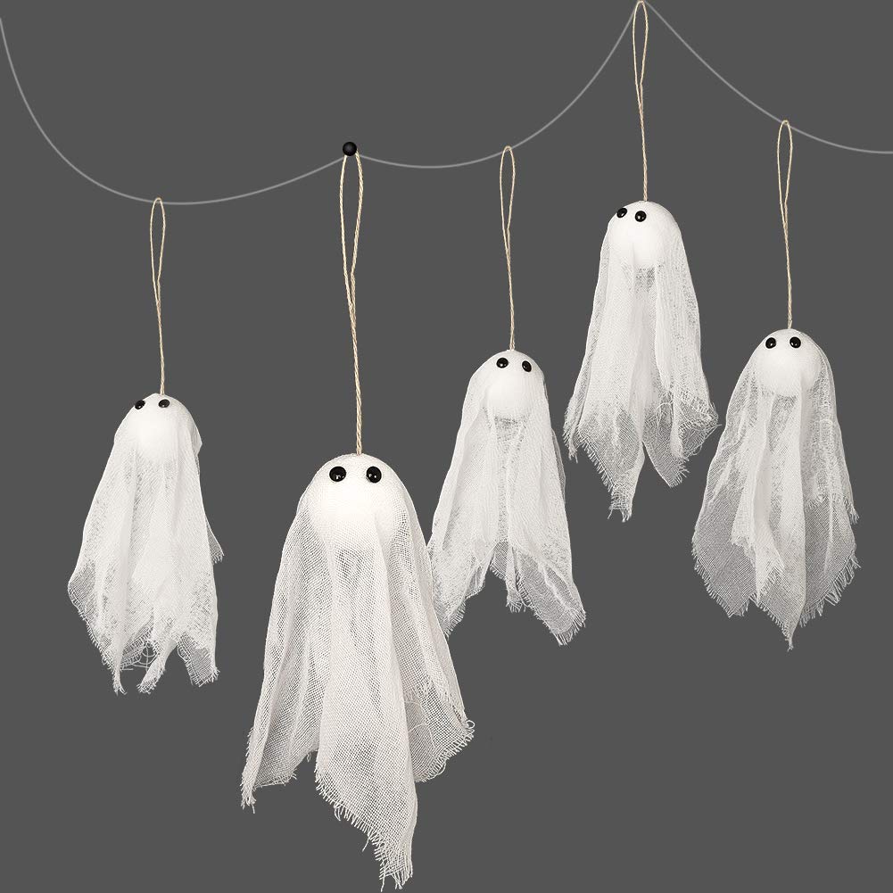 Photo 1 of Decor365 Pack of 12 Small Hanging Ghost with White Creep Cloth and Black Eyes for Halloween Party Decoration Home/Yards/Garden/Pub/Classroom/Showcase/Living Room Holiday Party Decor