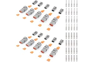 JRready ST6285 Deutsch DTP Connector Kit Size 12 Waterproof 25 Amp - 10 Sets 2 Pin Connector Kit with 20 Pairs 16-12 AWG Solid Contacts Male and Female Closed Barred Terminal Kit