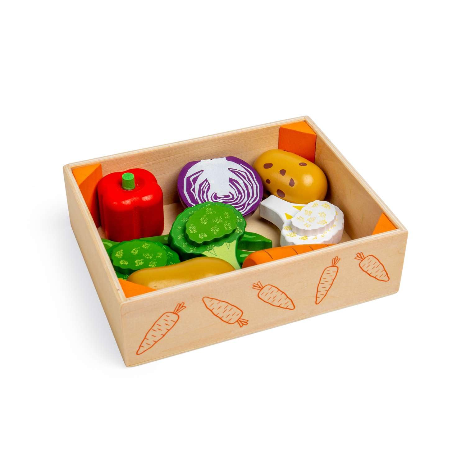 Bigjigs Toys Wooden Vegetable Crate - Play Food and Role Play Toys