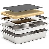 Sirozi 5pcs Grill Prep Trays Sets, Stainless Steel Grilling Prep and Serve Tray, Marinade Container with Lid, Thawing Board, Cutting Board, BBQ Grill Accessories, Grilling Gifts for Mens