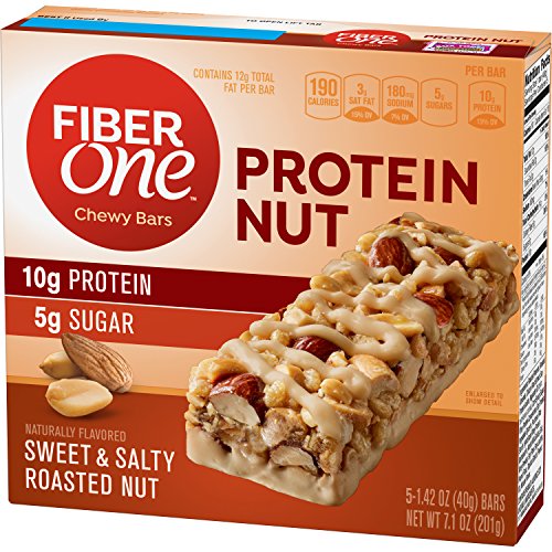 Fiber One Snacks Sweet &amp; Salty Roasted Protein Nut Chewy Bars Wrappers, 5 Count (Pack of 8)