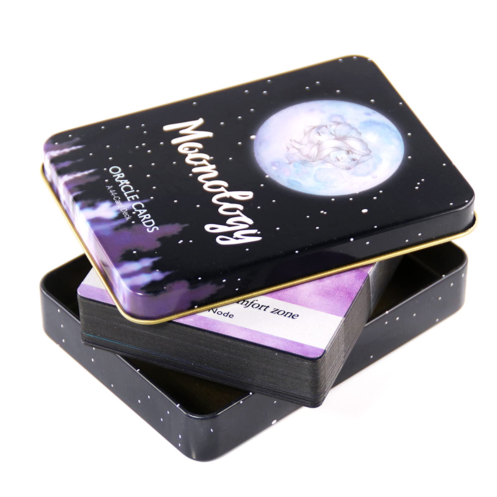 Atesswy Moonology Oracle Cards in A Tin, A 44-Card Deck Gilded Black (Limited Edition), 400 GSM Black Core Cardstock