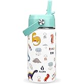 XccMe Dinosaur Kids Water Bottle With Straw Lid,14 oz Stainless Steel Travel Bottle,Double Wall Leak Proof Kids Cup,Insulated Tumbler for Toddlers,Metal Cup for School Boys Girls