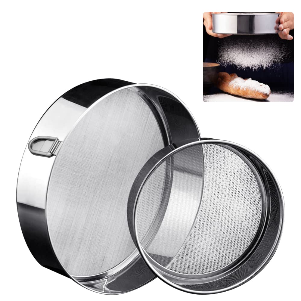 GIRAFEDA 2 PCS Stainless Steel Flour Sieve - Fine Mesh Flour Sifter & Sugar Sieve for Baking & Decorating Cakes, Pies, Pastries, Cupcakes (15CM, 20CM)