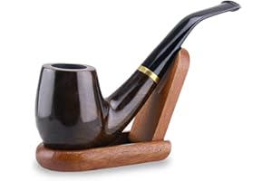Joyoldelf Tobacco Pipe, Handmade Ebony Smoking pipe for Beginners - Pipe Stand and Pouch Included