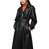 utcoco Women's Faux Leather Trench Coat Double Breasted Belted High Waist Long PU Leather Jacket Fall Winter Outerwear