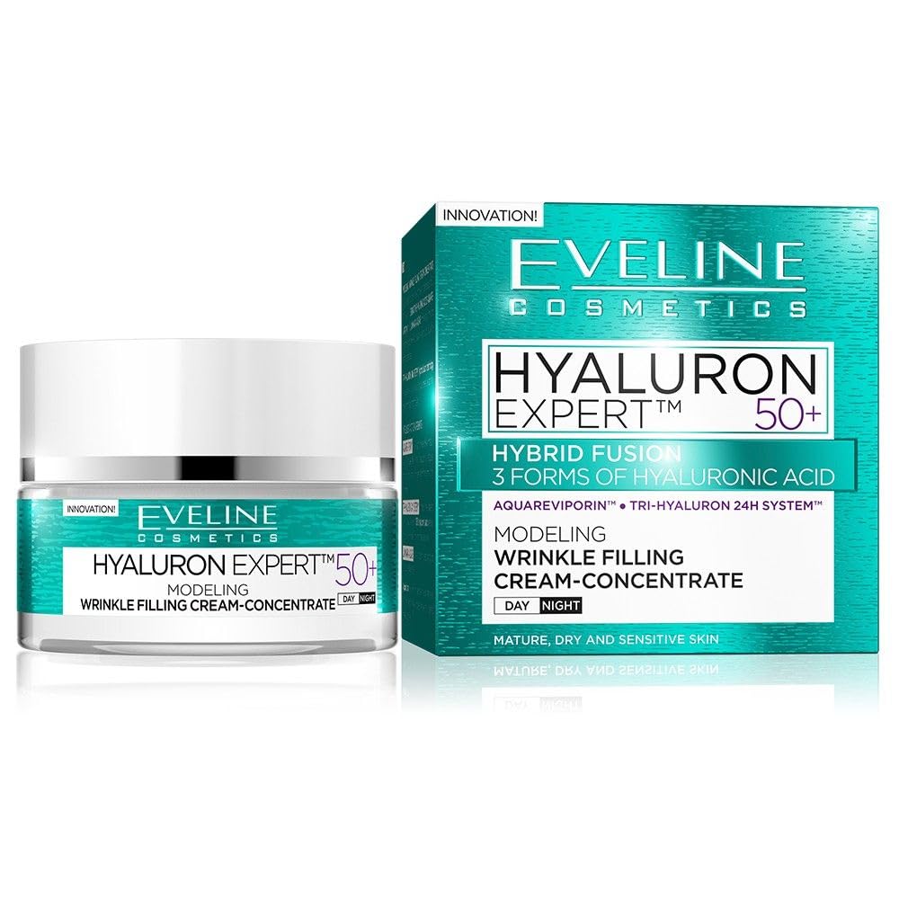 Eveline Cosmetics Hyaluron Expert Day/Night Cream 50+ HYALURON EXPERT™ Anti-Aging Moisturizer with TRI-HYALURON 24h SYSTEM™
