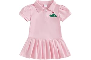 Mialoley Toddler Golf Outfit Baby Girl Baseball Dress Half Button Lapel Neck Short Sleeve Pleated 1st Birthday Summer Dresses