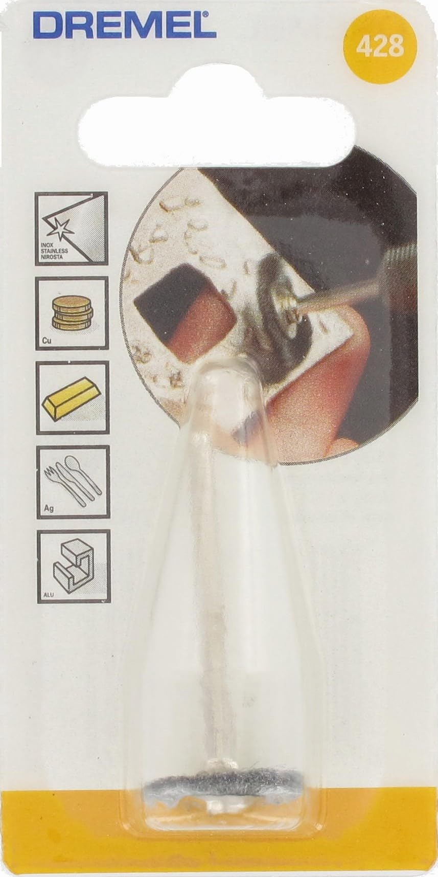 Dremel 428 Carbon Steel Brush Accessory Set, 2 Brushes (19 mm) for Cleaning and Removing Rust of Metal Materials