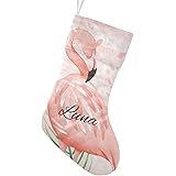 CUXWEOT Personalized Flamingo Tropical Leaves Pink Stripe Christmas Stockings Customize Name Candy Bag for Family Holiday Par
