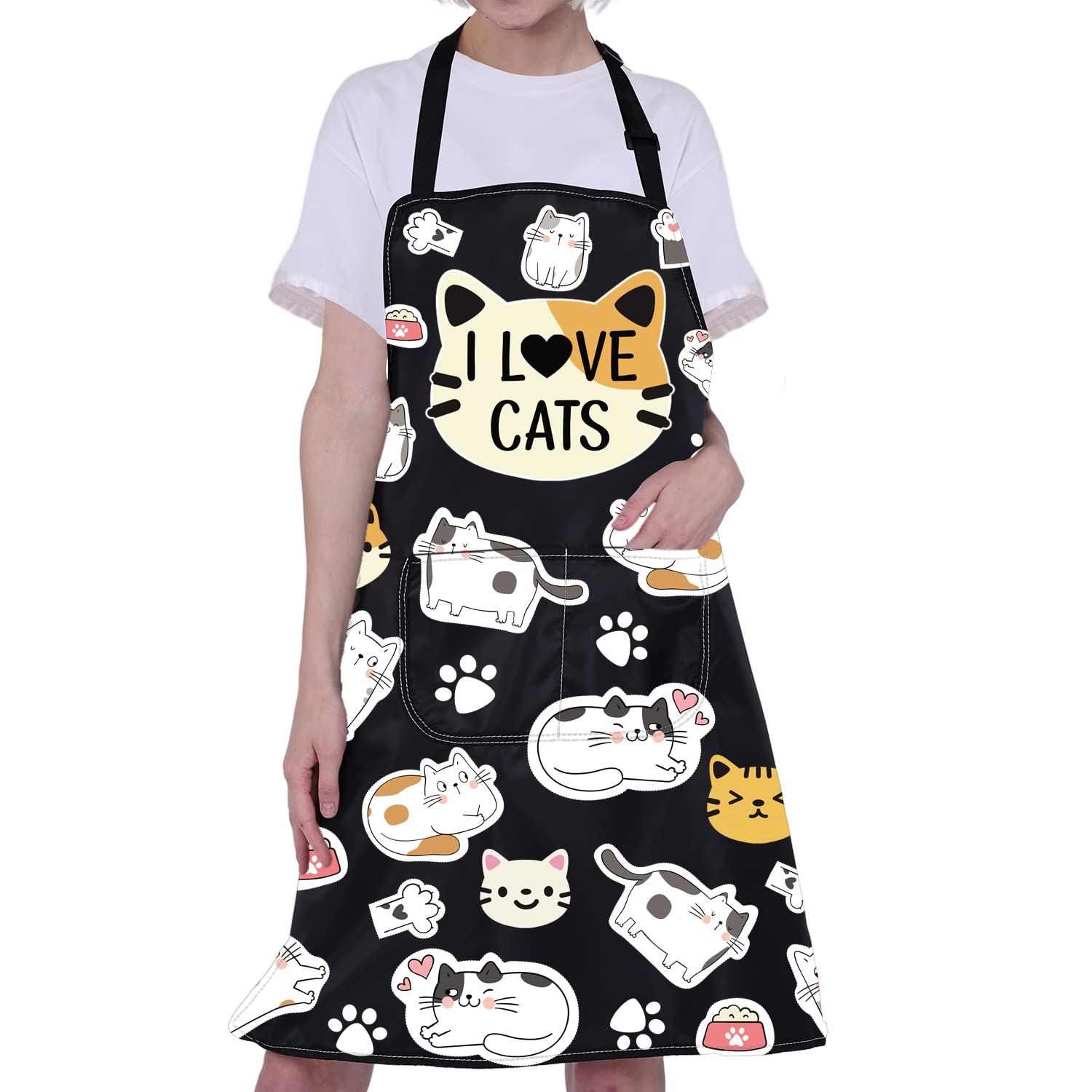 BNQL Cat Apron Cat Lovers Apron Cute Cat Apron with Pockets Cat Cooking Kitchen Baking Apron Kitten Apron Cat Lover Owner Mom Gift (Cat Apron)